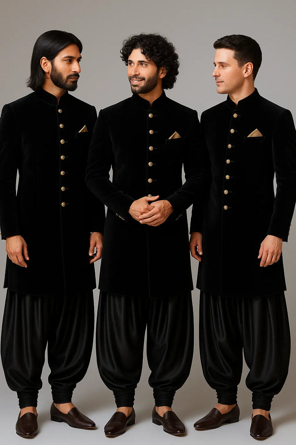 Black Velvet Indo Western with Black Patiala Baggy Pant – Groomsmen