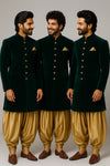 Emerald Green Velvet Indo-Western Sherwani – Wedding Wear - Bharat Plaza