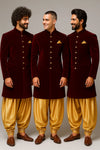 Friends Theme Based Maroon Velvet IndoWestern with Gold Patiala - Bharat Plaza