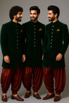 Elegant the Emerald Green Velvet Indowestern - Designer Mens Wear - Bharat Plaza