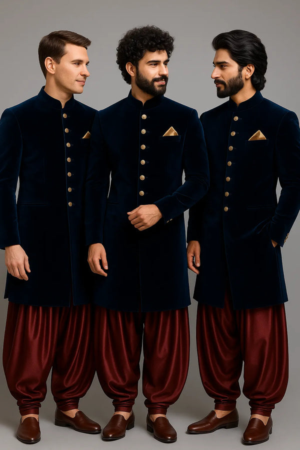 Azure Velvet The Designer Reception Indowestern - Bharat Plaza