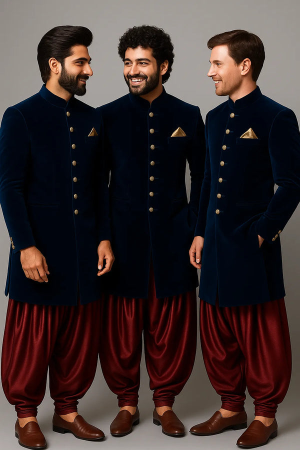 Azure Velvet The Designer Reception Indowestern - Bharat Plaza