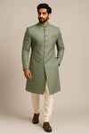 Royal Sage Green Sherwani 3-Piece Set with Cotton Kurta & Churidar - Bharat Plaza