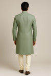 Royal Sage Green Sherwani 3-Piece Set with Cotton Kurta & Churidar - Bharat Plaza