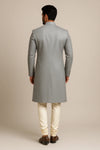 Royal Silver Grey Sherwani 3-Piece Set with Cotton Kurta & Churidar - Bharat Plaza