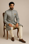 Royal Silver Grey Sherwani 3-Piece Set with Cotton Kurta & Churidar - Bharat Plaza