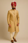 Royal Beige Terry Rayon Sherwani – Regal Wedding Wear - Bharat Plaza