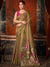 Khaki Brown Khadi Cotton Saree showcasing a striking contrast pink blouse perfect for luxury festive events | BharatPlaza