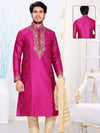 Bright Pink Cotsilk Partywear Kurta with Contrast Resham Neckline