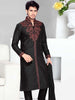Black Cot Silk Kurta Pyjama with Maroon Resham