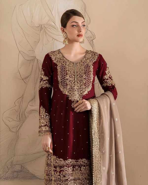 faux georgette sharara suit with pearl work festive ethnic outfit