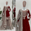 pakistani style sharara suit maroon color designer festive outfit