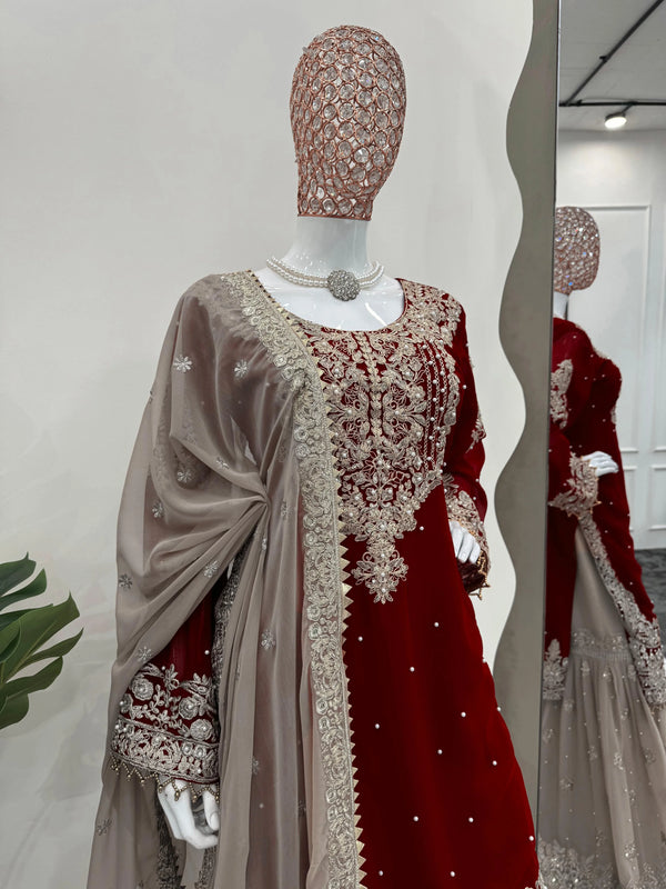 womens sharara suit with sequence coding work georgette fabric