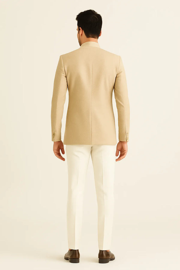 Wedding Designer Wear: Beige High-End Jodhpuri Suit