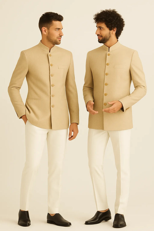 Wedding Designer Wear: Beige High-End Jodhpuri Suit
