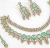 Polish Designer Choker Set with Mint Green CZs and Mehandi Work