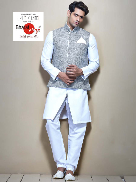 SKB2796GJ White Kurta Grey Jute Jacket