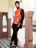 Black Kurta Pyjama with Orange Printed Jacket