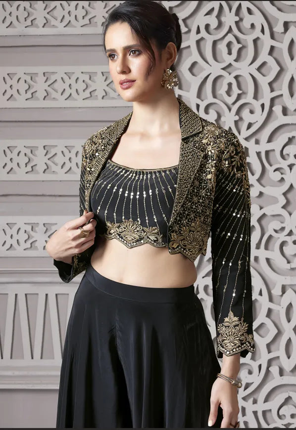 designer satin crepe palazzo suit for women