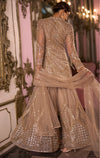 Back view of Ivory Gold full-sleeve embroidered kurta and wide-flared palazzo