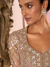 - Close-up of floral and geometric embroidery around the Ivory Gold kurta neckline