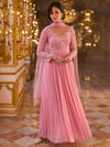 Deep round back with tie detail and embroidered sleeves on Taffy Baby Pink Anarkali for a Canada wedding
