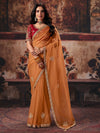 Rust Orange Pure Organza Designer Saree featuring a contrast maroon blouse for wedding & festive wear | BharatPlaza