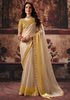 Beige Golden Satin Patta Saree – Designer Wedding Wear