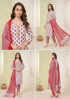 A Summer Wear Set with a White and Red Cotton Printed Salwar Suit