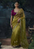 Olive Green Tissue Silk Organza Designer Saree featuring a beautiful scallop border for luxury weddings | BharatPlaza