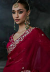 Maroon Tissue Silk Organza Designer Saree featuring a beautiful fancy border for luxury wedding wear | BharatPlaza