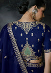 Navy Blue Tissue Silk Organza Designer Saree showcasing stunning back blouse embroidery for luxury events | BharatPlaza