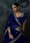 Navy Blue Tissue Silk Organza Designer Saree featuring beautiful front drape and stone work for wedding wear | BharatPlaza