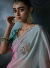 Pastel Ombre Tissue Silk Organza Designer Saree showcasing beautiful multi-shade drape for luxury weddings | BharatPlaza