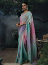 Pastel Ombre Tissue Silk Organza Designer Saree featuring an elegant teal blouse perfect for HNI festive wear | BharatPlaza
