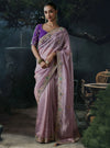 Lavender Tissue Silk Organza Designer Saree showcasing an elegant full drape for luxury wedding wear | BharatPlaza