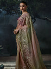 Mauve Olive Ombre Tissue Silk Designer Saree highlighting intricate sequence and stone work on the pallu | BharatPlaza