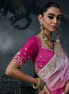 Pink Ombre Tissue Silk Organza Designer Saree displaying an elegant full drape perfect for luxury weddings | BharatPlaza