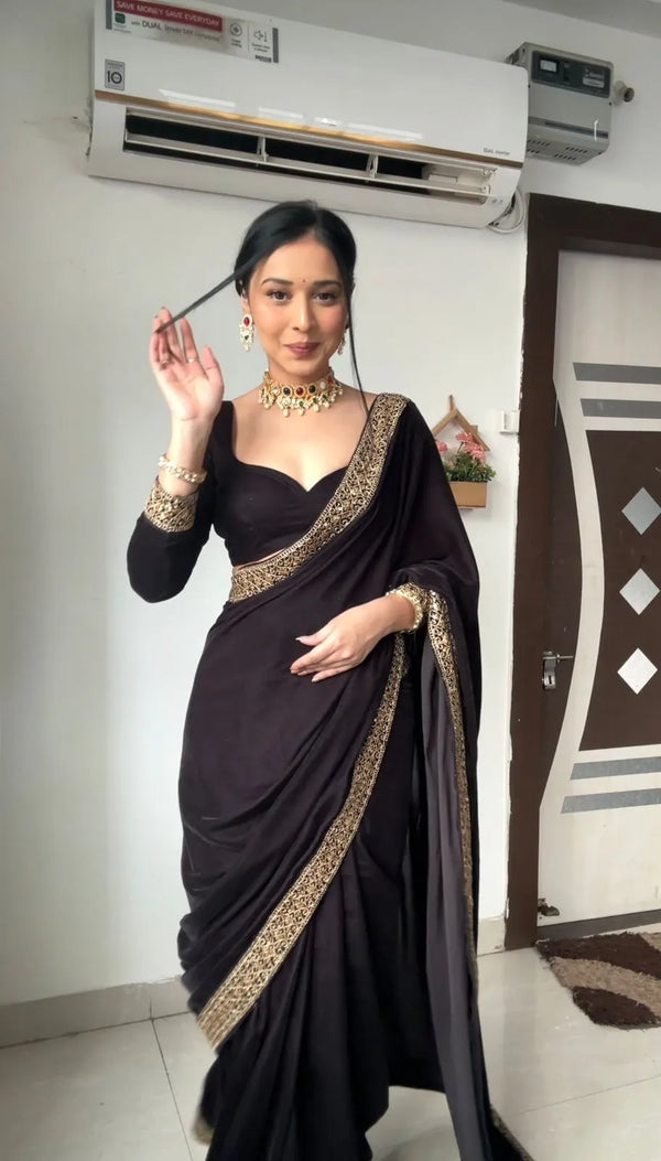 Stylish black saree ready to wear in one minute for a wedding or party | BharatPlaza