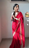 Red ready saree modern drape georgette silk festive outfit for women | BharatPlaza