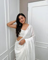 Elegant White Silk Ready-To-Wear Saree by Designer | Code SRSC 307