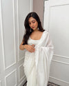 Elegant White Silk Ready-To-Wear Saree by Designer | Code SRSC 307