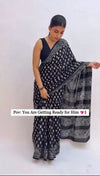Online Shop of Black Mul Cotton Ready To Wear Saree – Printed Elegance