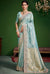 Aqua Blue Premium Tissue Designer Saree showcasing elegant beadwork border for wedding & festive wear | BharatPlaza