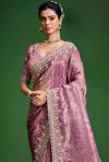 Mauve Purple Premium Tissue Designer Saree featuring shimmering woven fabric for luxury wedding celebrations | BharatPlaza
