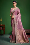 Mauve Purple Premium Tissue Designer Saree highlighting an elegant scalloped beadwork border for wedding | BharatPlaza