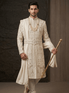 luxury cream sherwani with stole and churidar wedding groom outfit in Chicago and San-Francisco