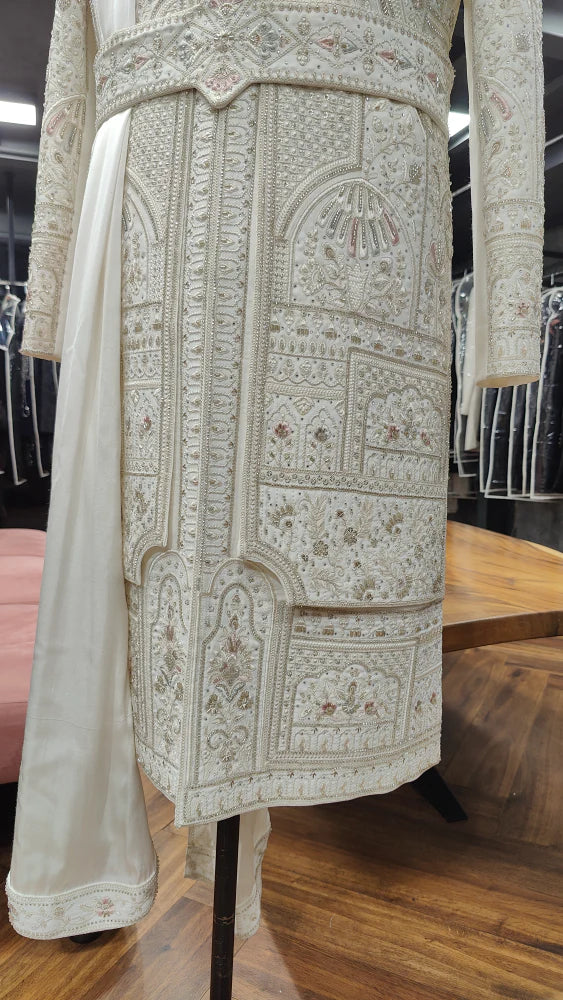 premium royal designer cream silk sherwani for men royal wedding ethnic wear, New York