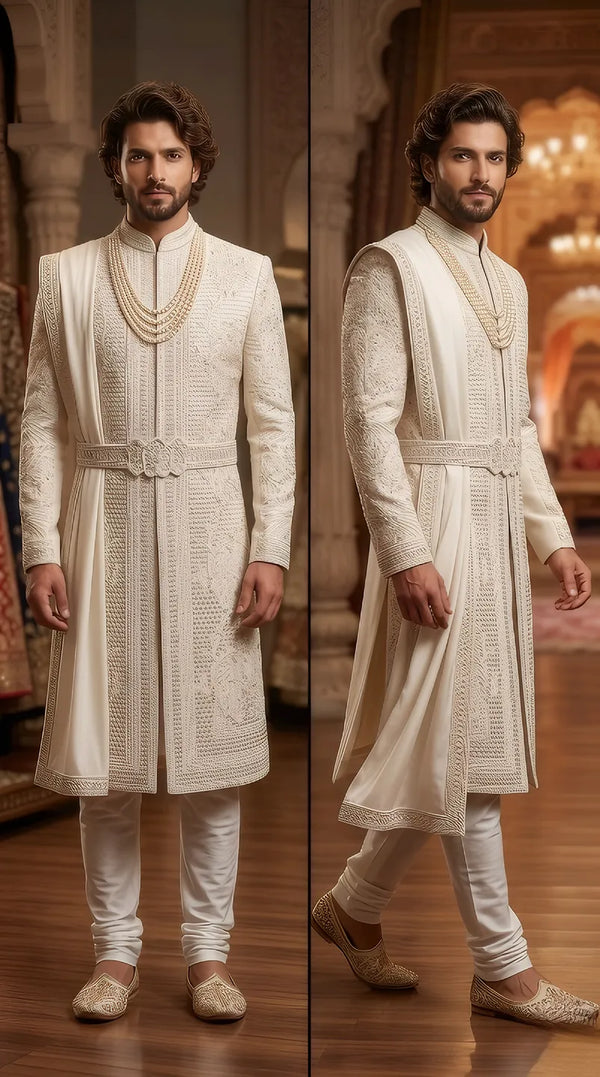 luxury embroidered silk sherwani for groom indian wedding ethnic wear bharatplaza