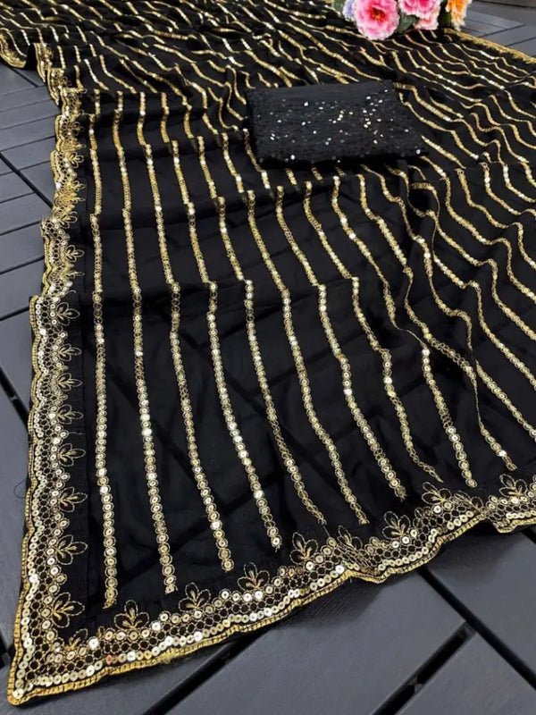 Partywear black sequins saree with stylish blouse